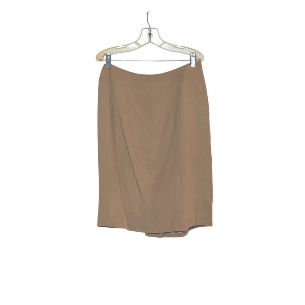 Vintage Ann Taylor Silk Pencil Skirt 8 Career Casual Tan Khaki 100% Silk